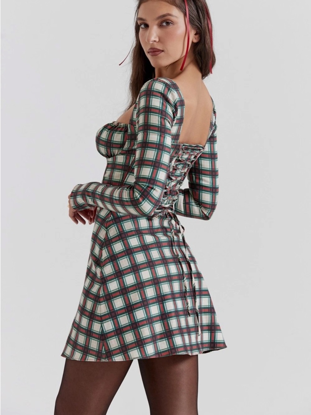 House of CB Malika red and Green Tartan Corset Mini Dress - Picture 2 of 2